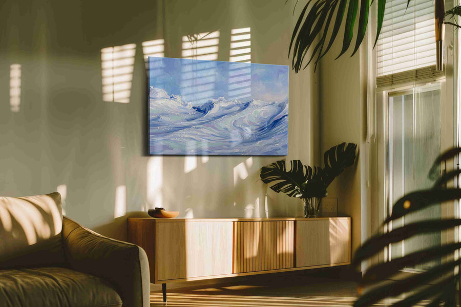Celestial Tides Expansive winter canvas print, on wall, lifestyle preview