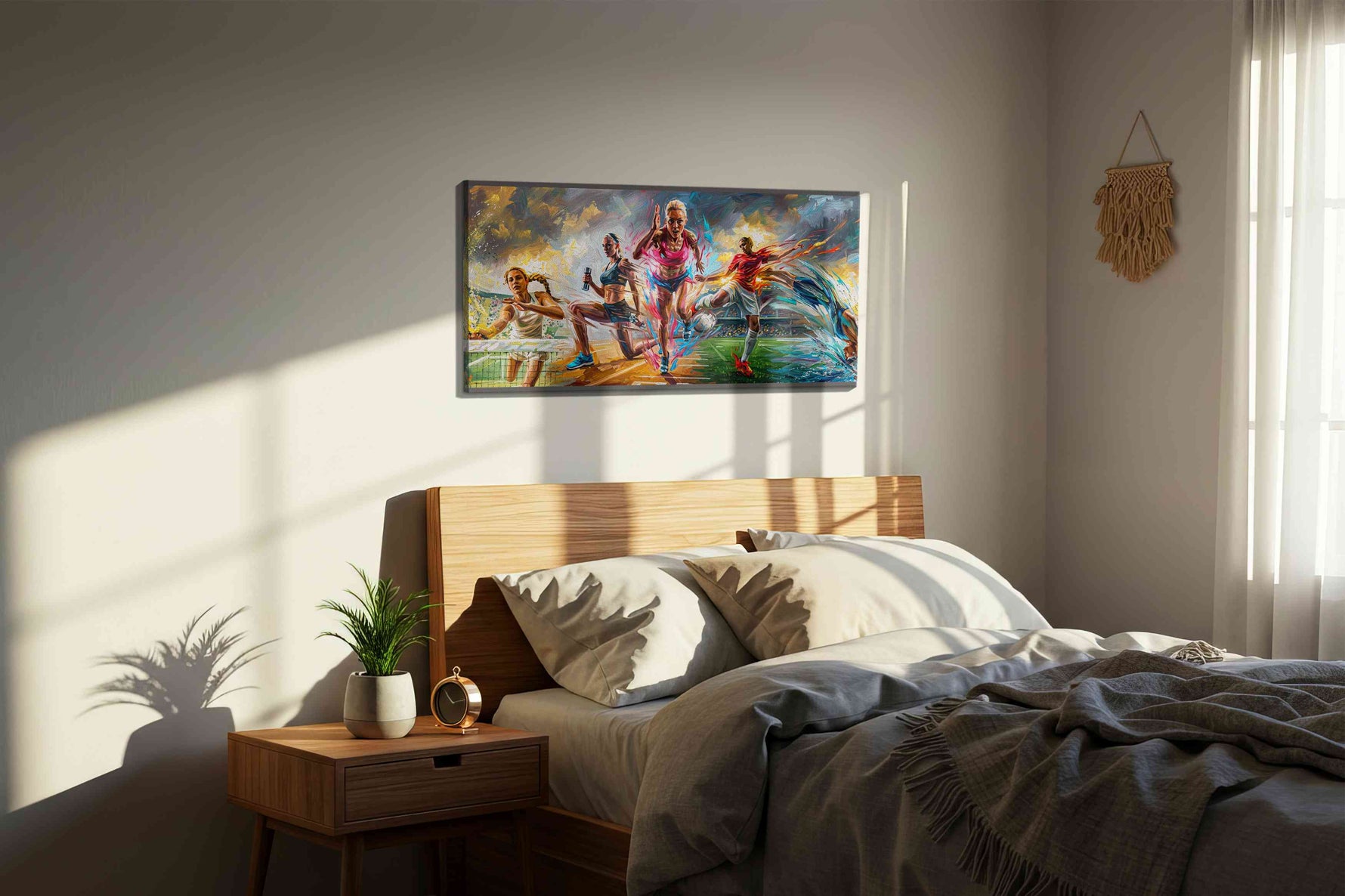 Dynamic Fusion of Motion sports canvas print, displayed in a bedroom