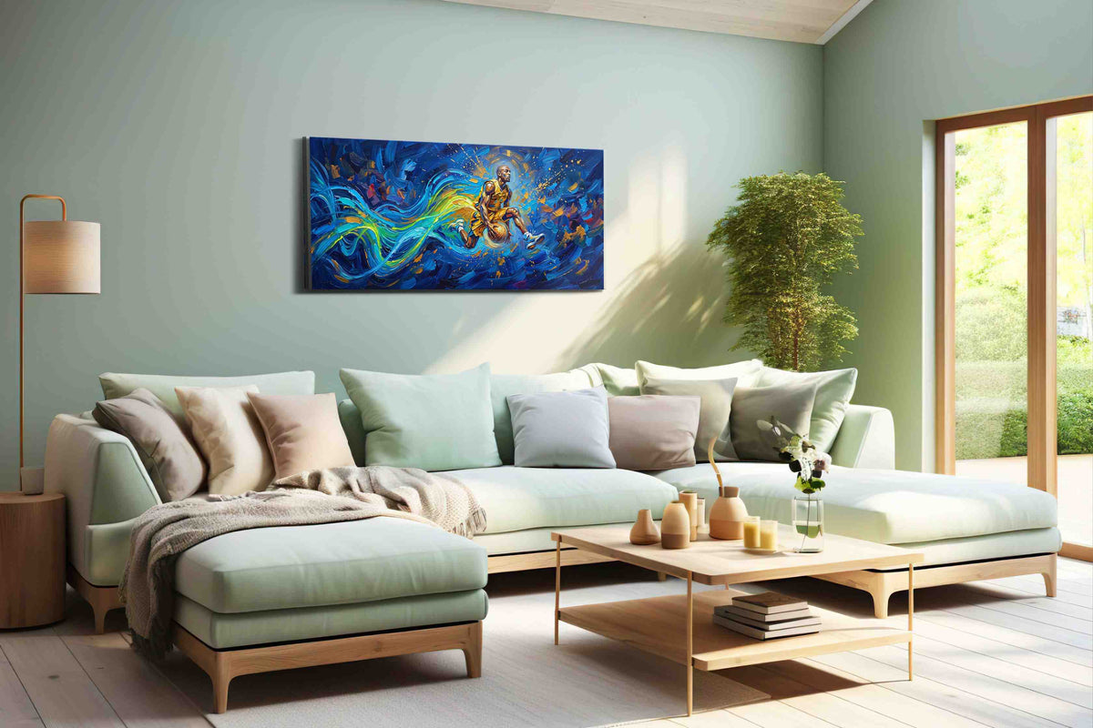Ethereal Dunk in Motion sports canvas print, hanging on wall