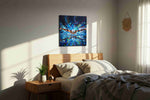 Ethereal Swim Symphony sports canvas print, displayed in a bedroom