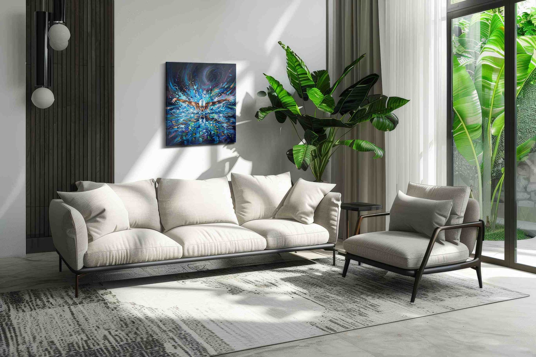 Ethereal Swim Symphony sports canvas print, on wall, lifestyle preview