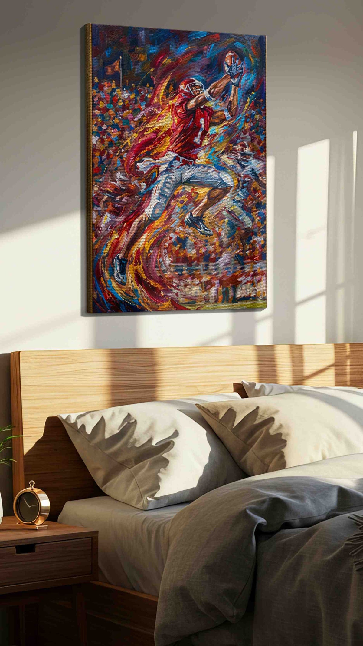 Ethereal Touchdown sports canvas print, displayed in a bedroom