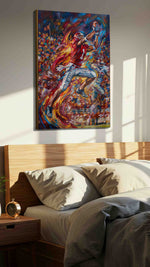 Ethereal Touchdown sports canvas print, displayed in a bedroom