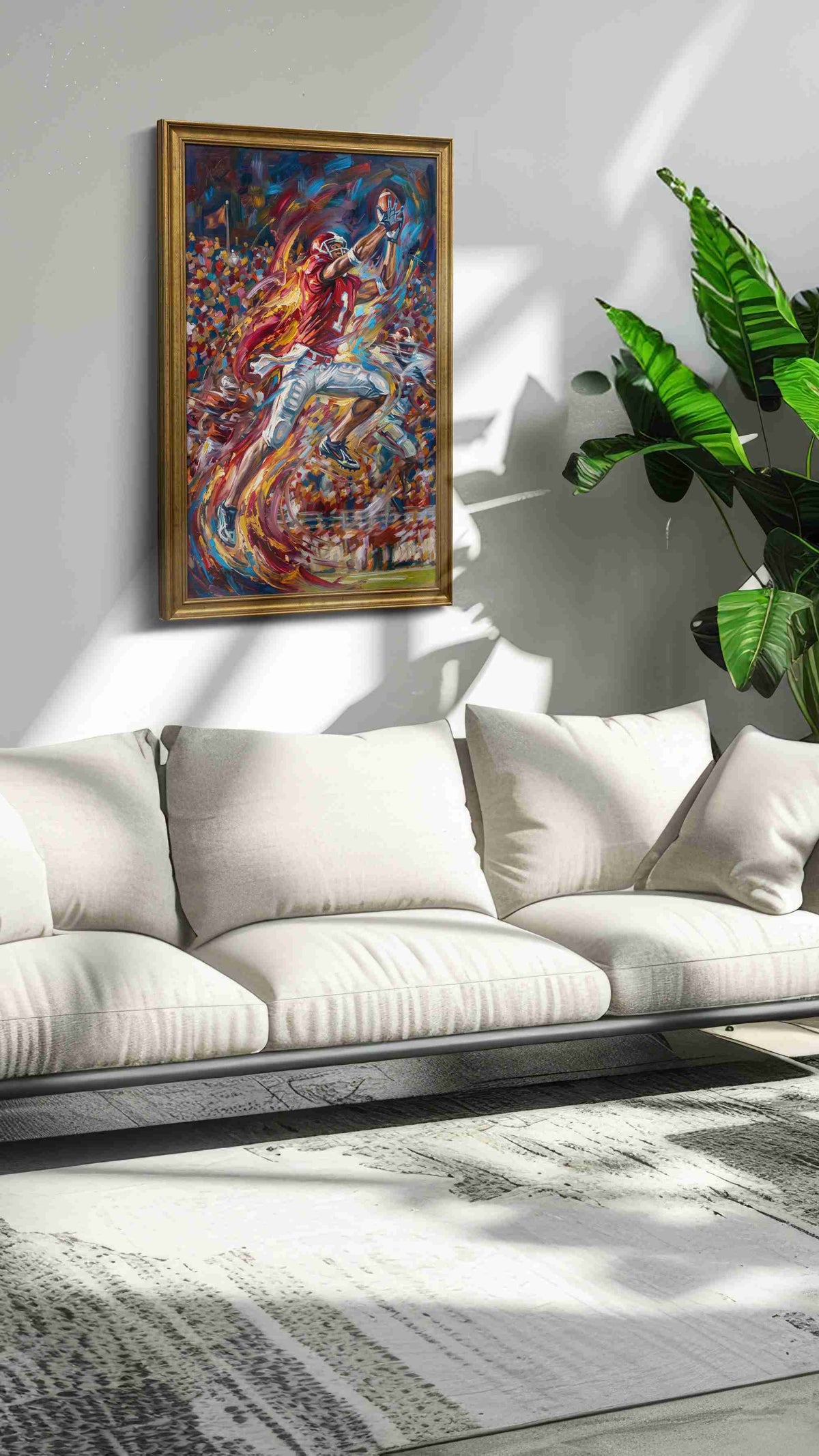 Ethereal Touchdown sports canvas print in a modern interior mockup