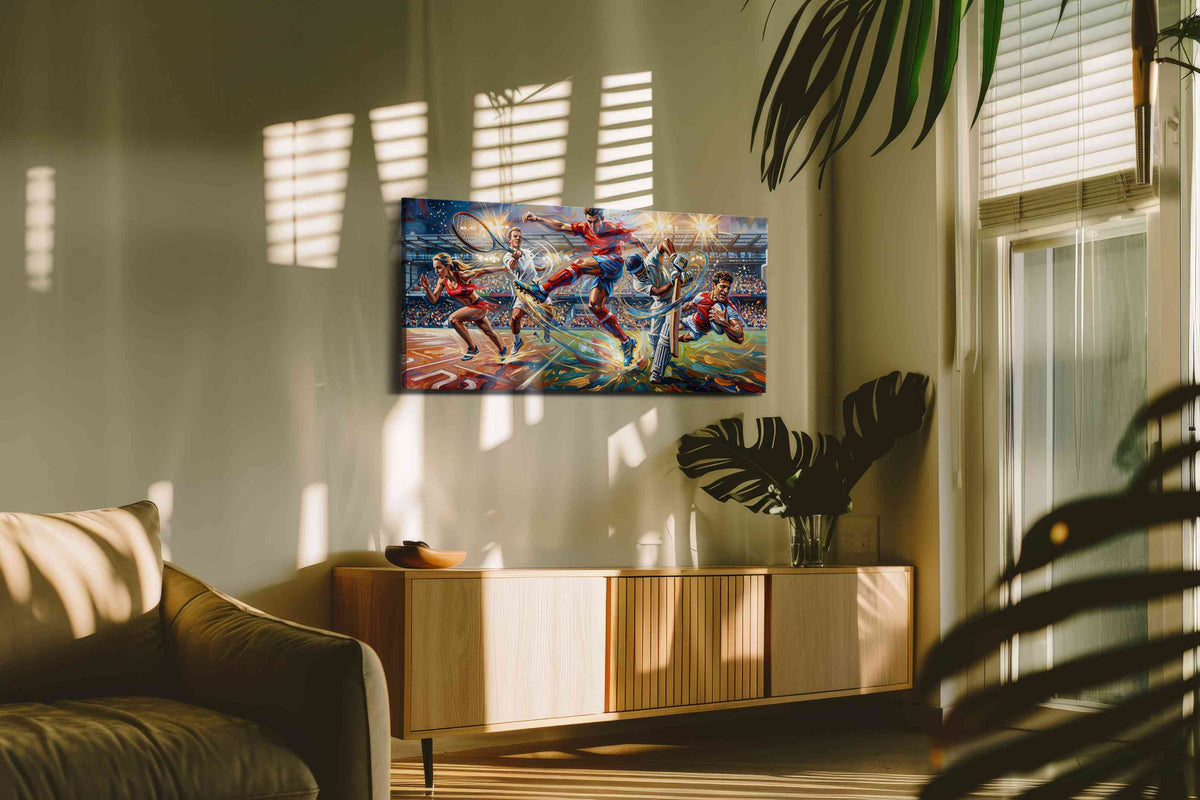 Euphoria of Athletic Legends sports canvas print, hanging on wall — in a hung canvas mockup