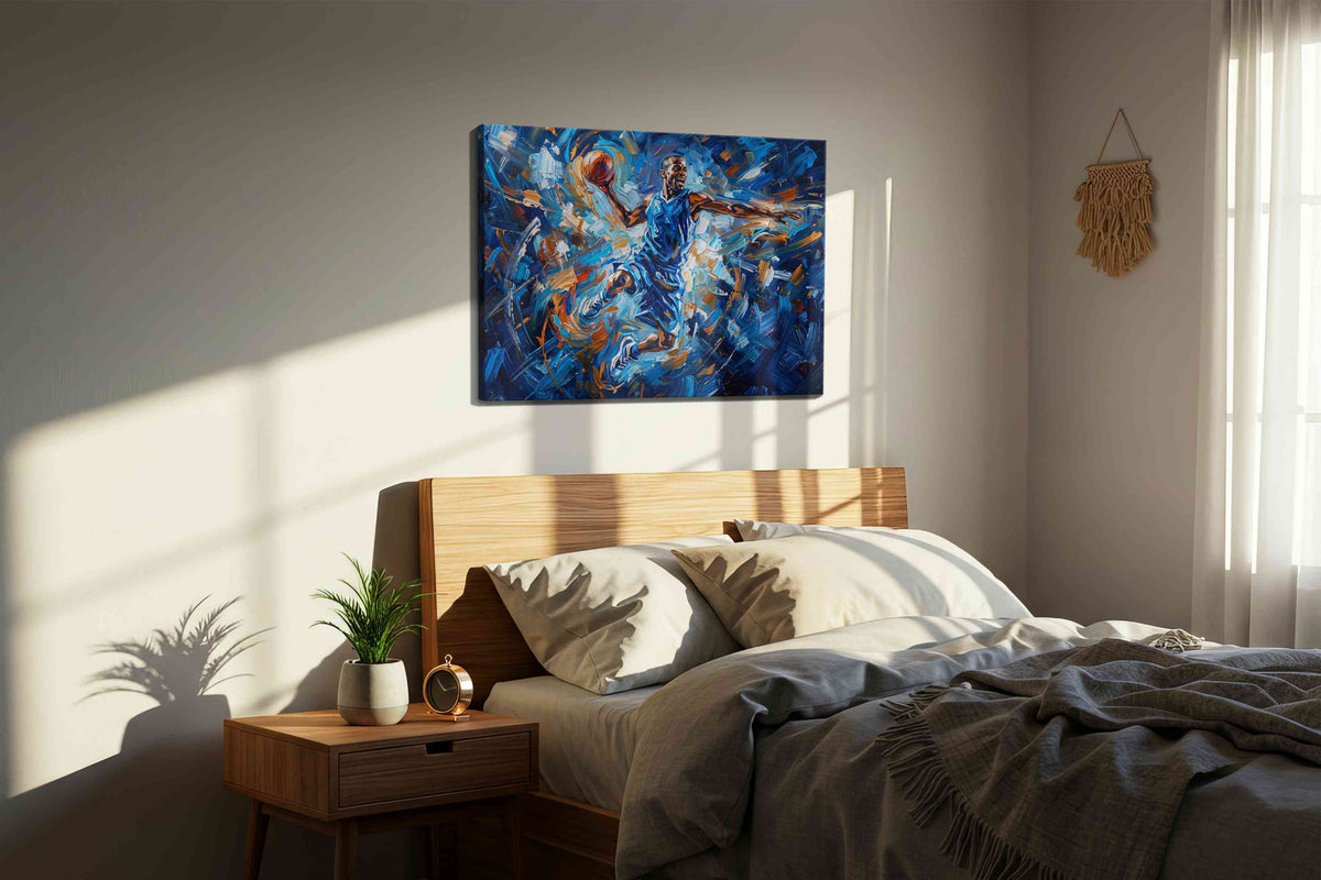 Euphoric Slam sports canvas print, displayed in a bedroom