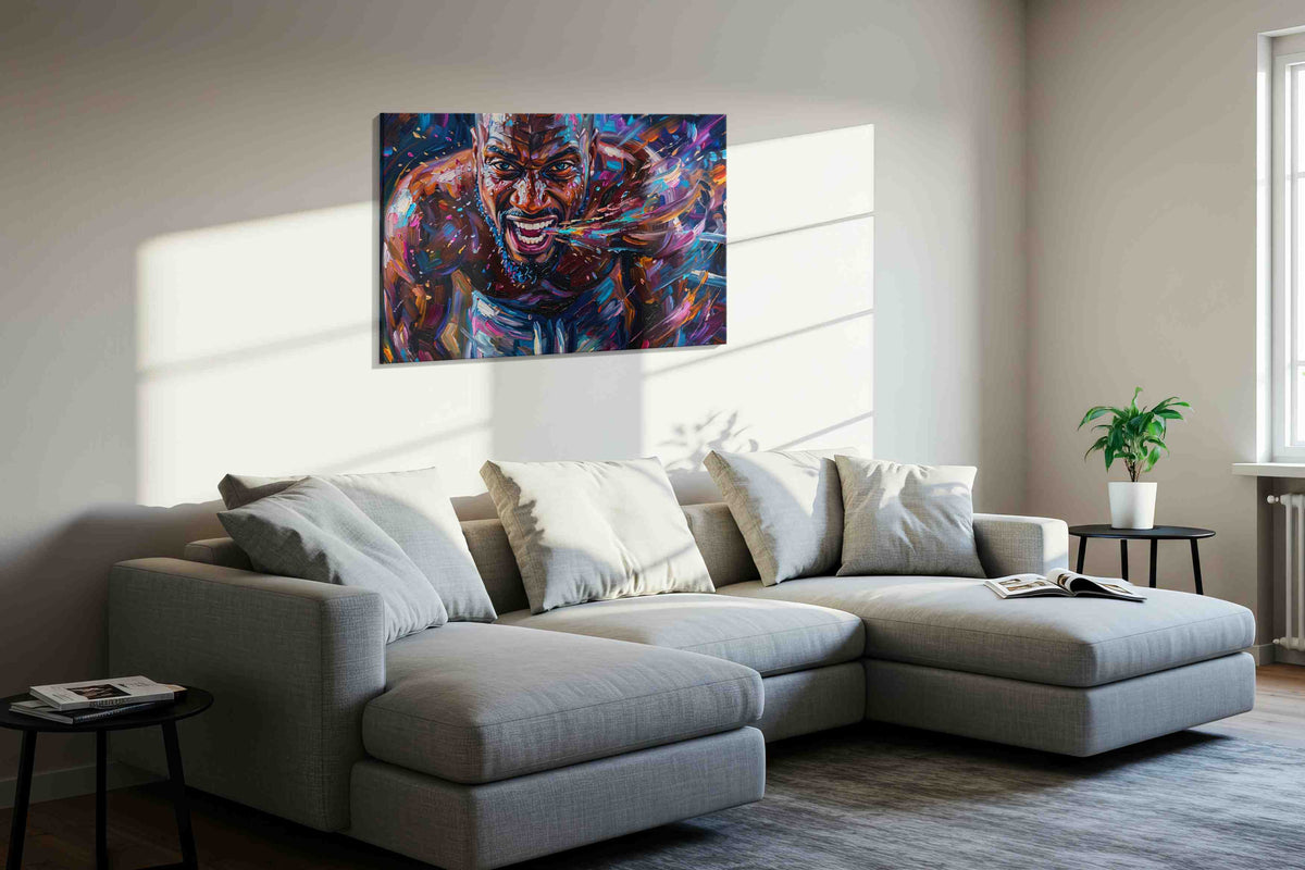 Fury in Motion sports canvas print in a living room scene