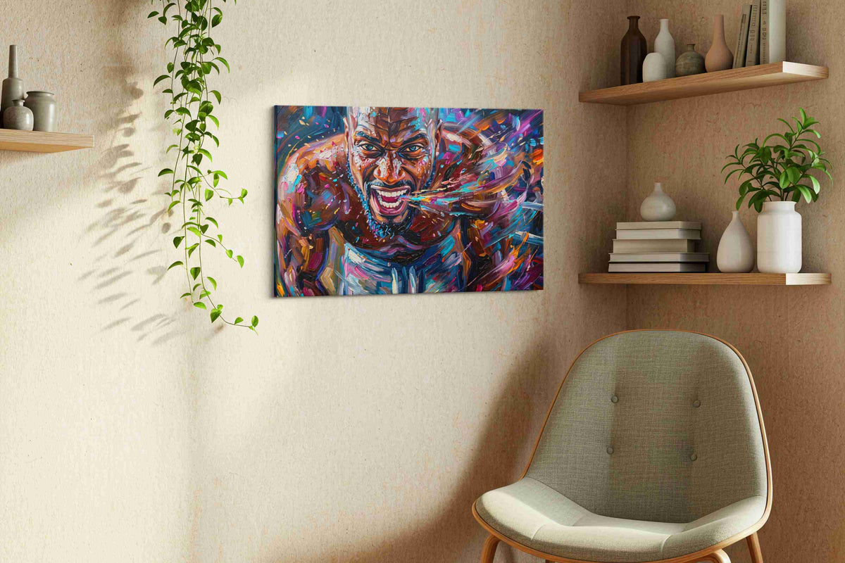 Fury in Motion sports canvas print, displayed in a living room