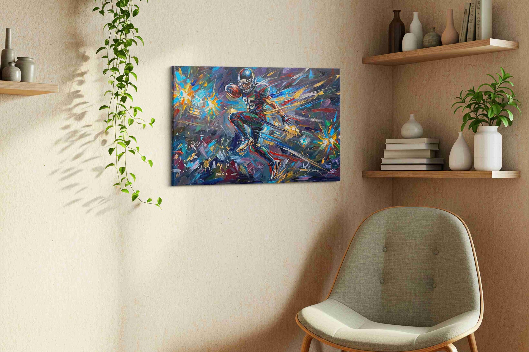 Kaleidoscope Gridiron sports canvas print styled in a living room