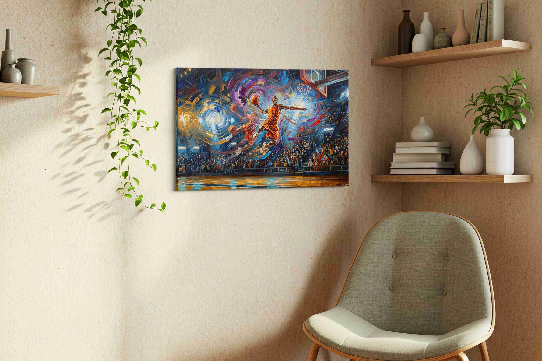 Luminescent Slam Dunk Symphony – sports canvas wall art, gallery-wrapped, ready to hang