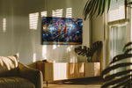 Luminescent Slam Dunk Symphony sports canvas print, hanging on wall — in a hung canvas mockup