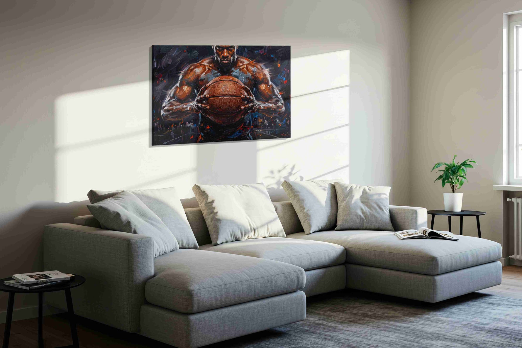 Power on the Court sports canvas print, displayed in a living room