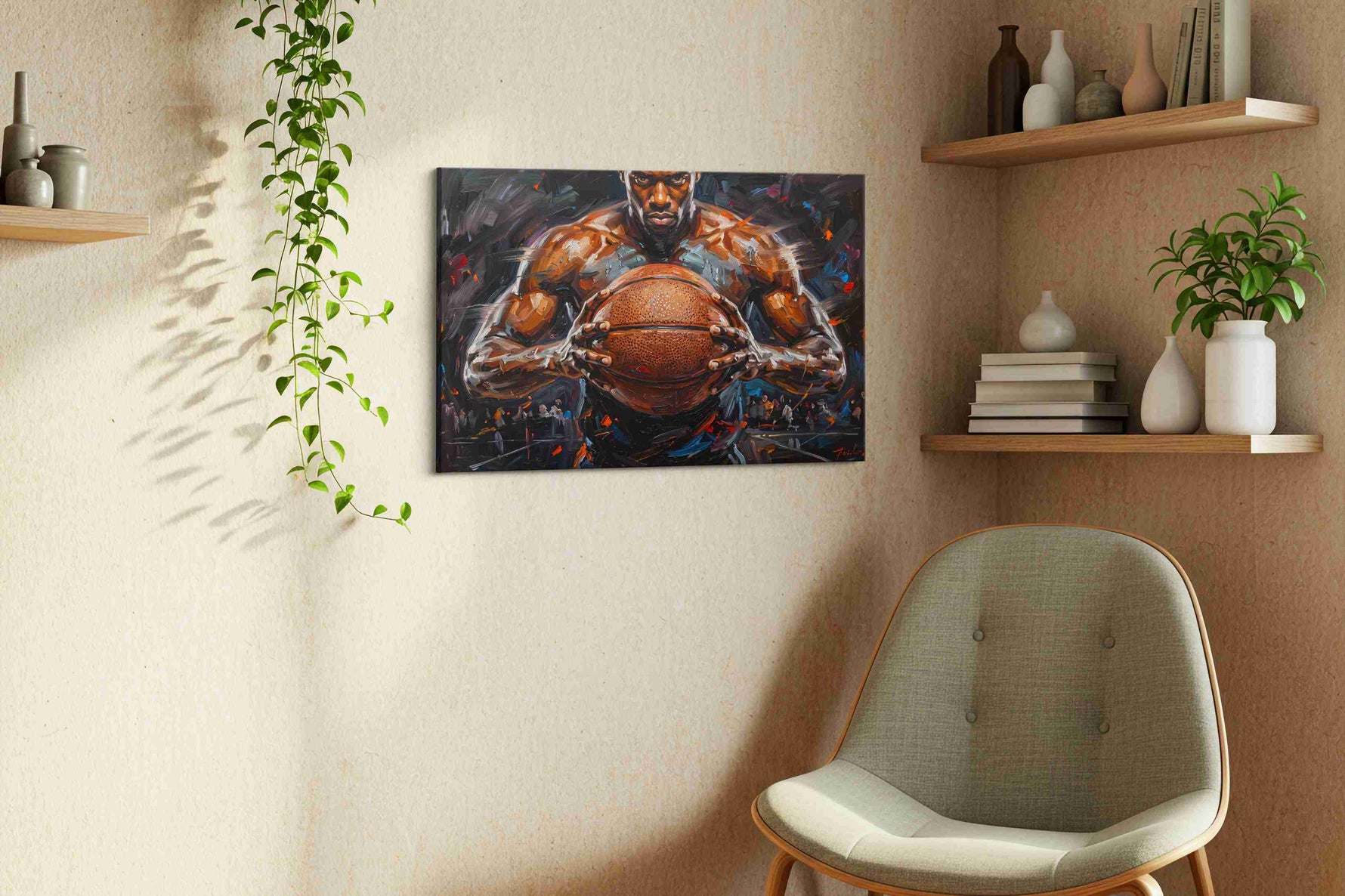 Power on the Court sports canvas print in a living room scene