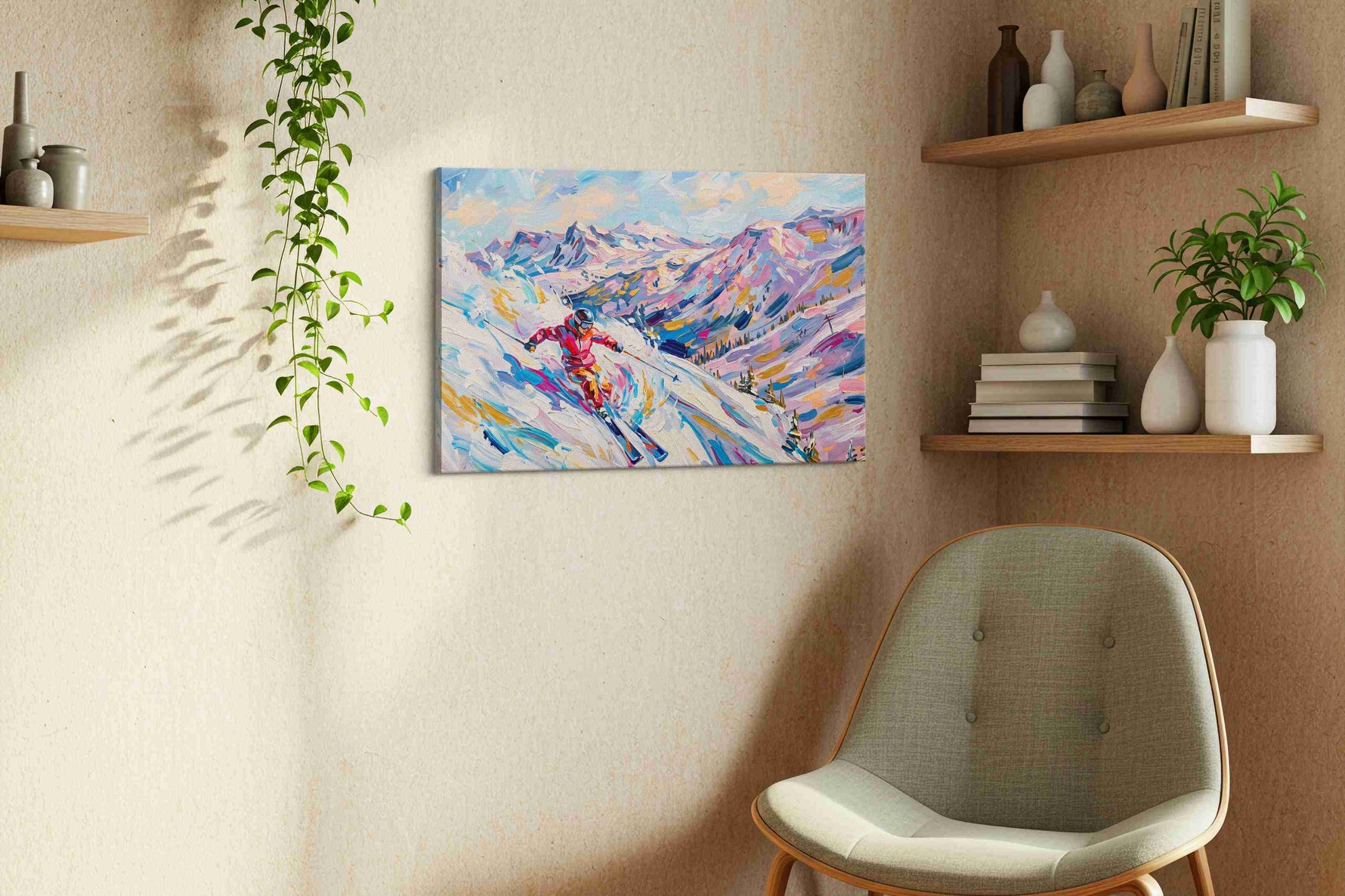 Slalom Through Serenity sports canvas print, displayed in a living room