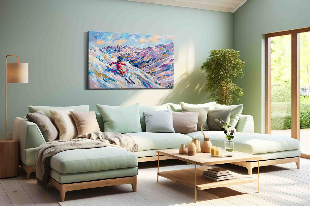 Slalom Through Serenity sports canvas print, hanging on wall