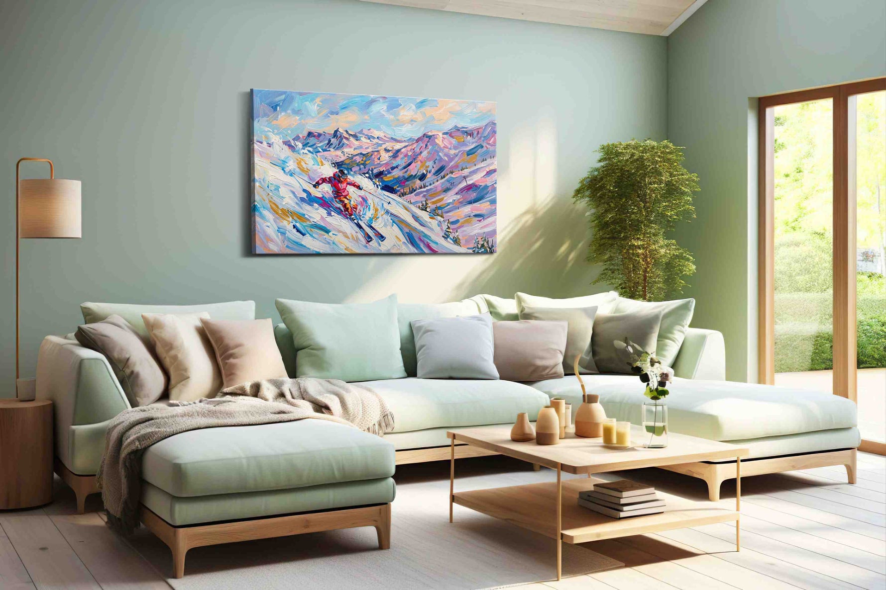 Slalom Through Serenity sports canvas print, hanging on wall