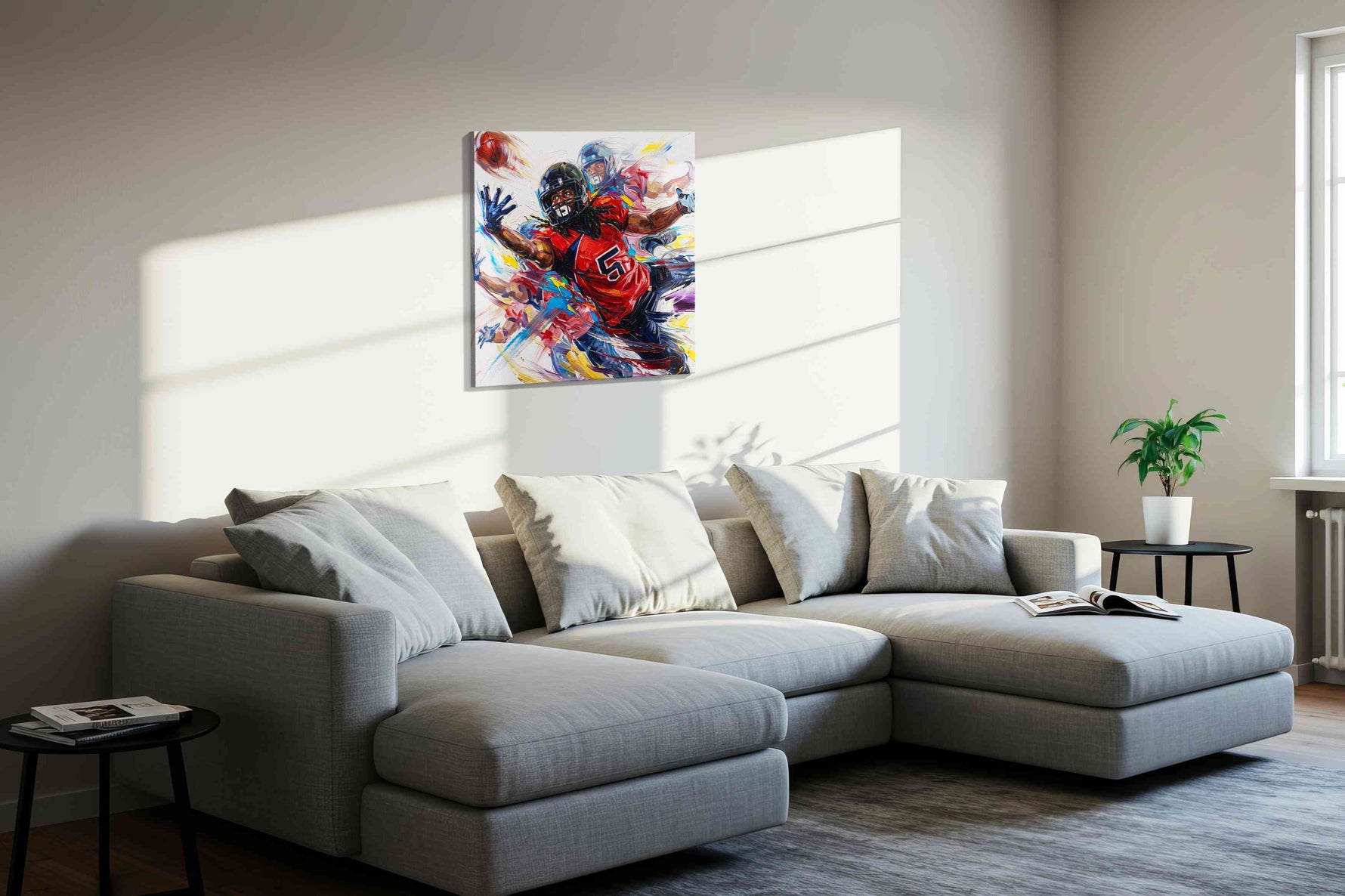 The Thrill of the Catch sports canvas print in a living room scene