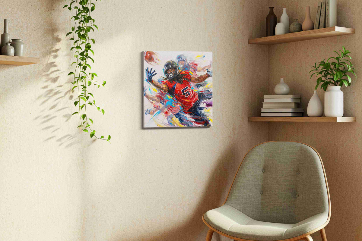 The Thrill of the Catch sports canvas print, displayed in a living room
