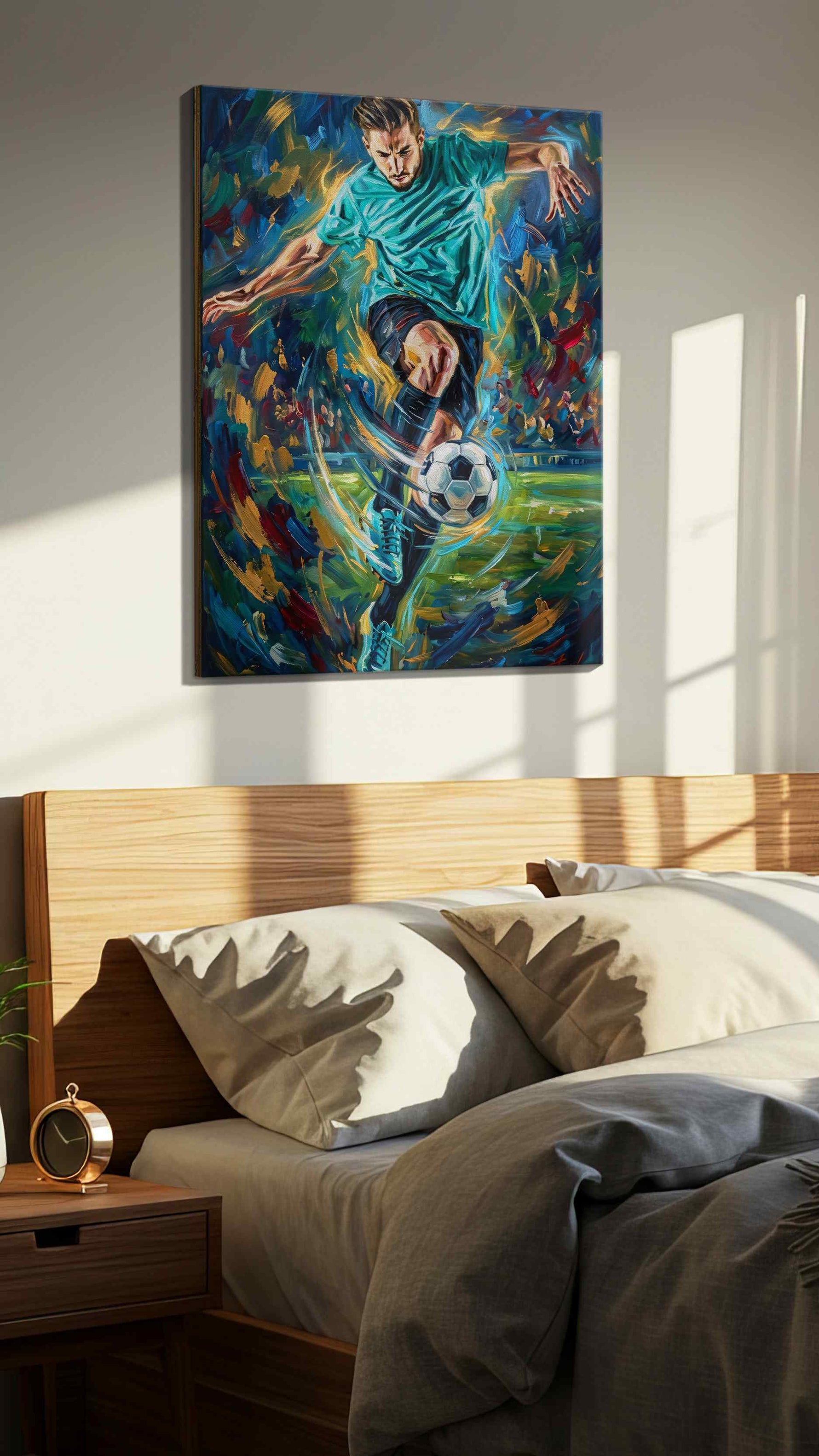 Whirlwind Striker sports canvas print, displayed in a bedroom