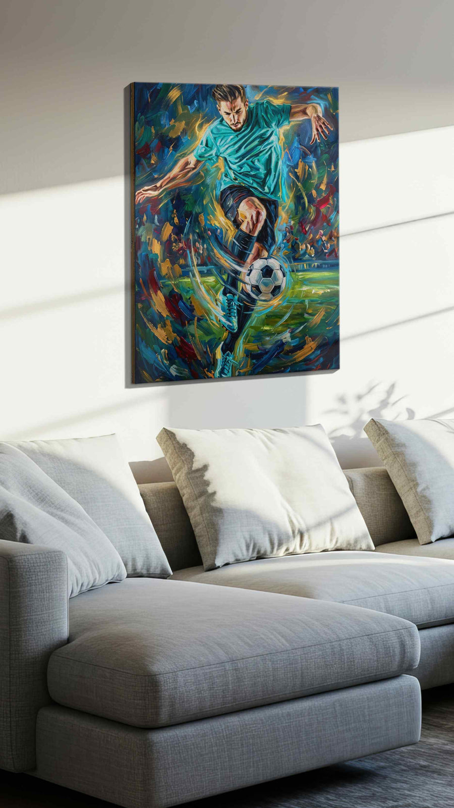 Whirlwind Striker sports canvas print, displayed in a living room