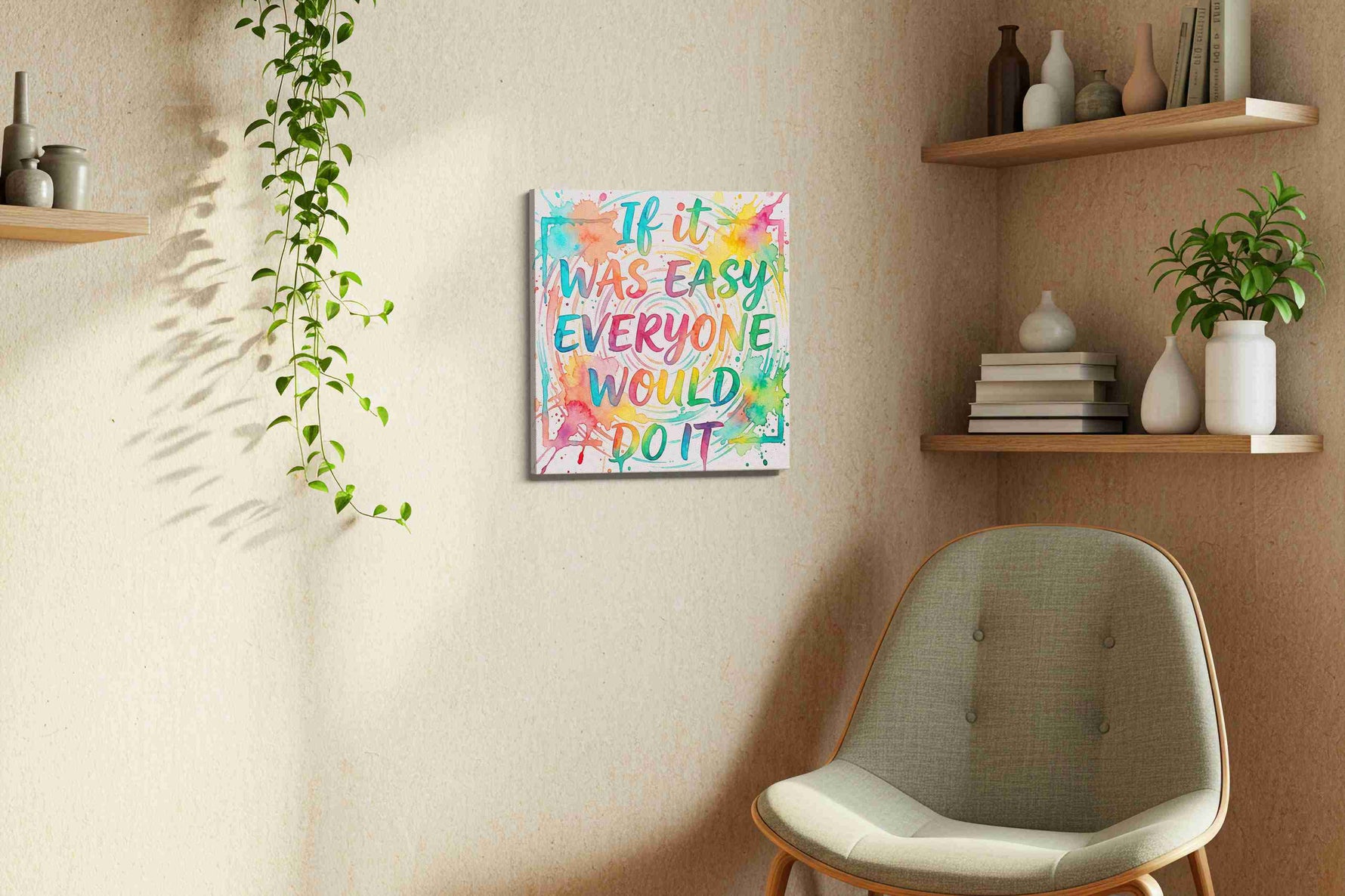 Colorful Motivation Splash motivational canvas print, displayed in a living room