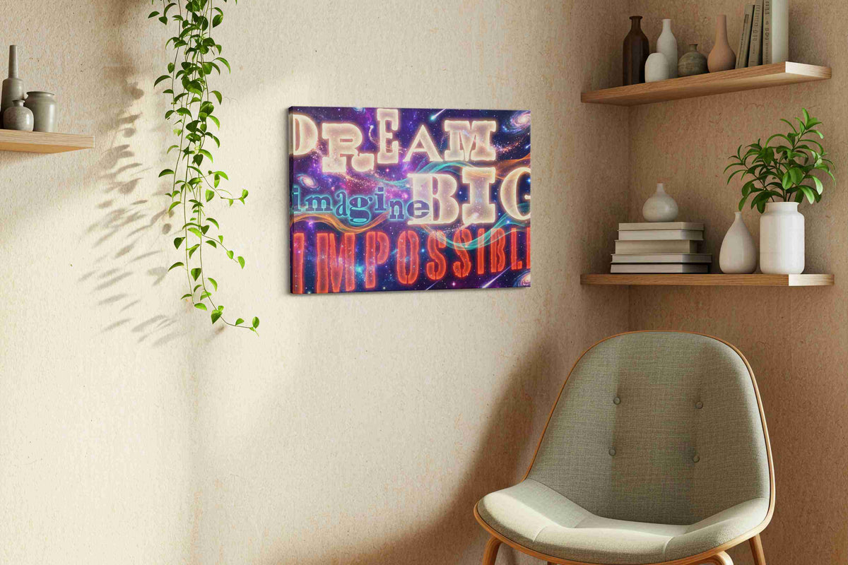 Galactic Dreams Unbound motivational canvas print, displayed in a living room