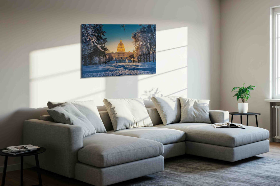Capitol's Winter Majesty winter canvas print in a living room scene