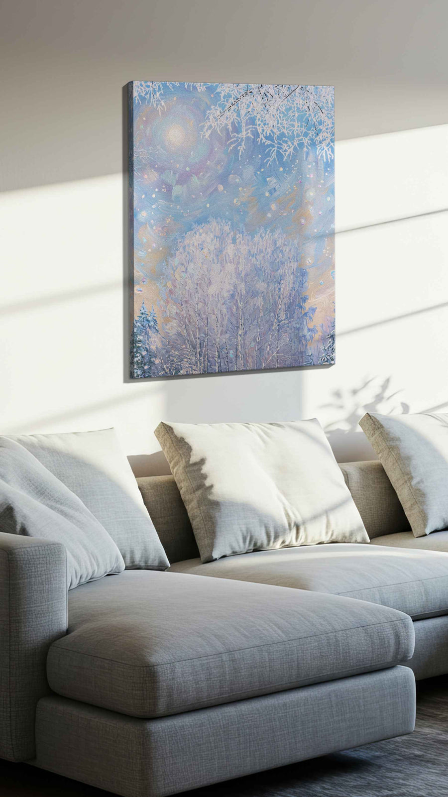 Enchanted Winter Solstice winter canvas print, displayed in a living room