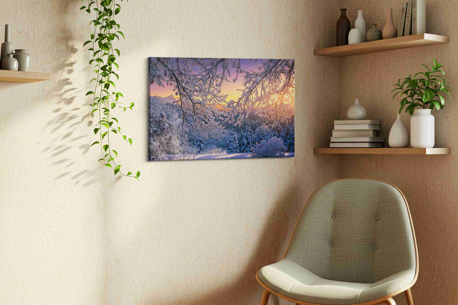 Ethereal Winter Dawn winter canvas print in a living room scene
