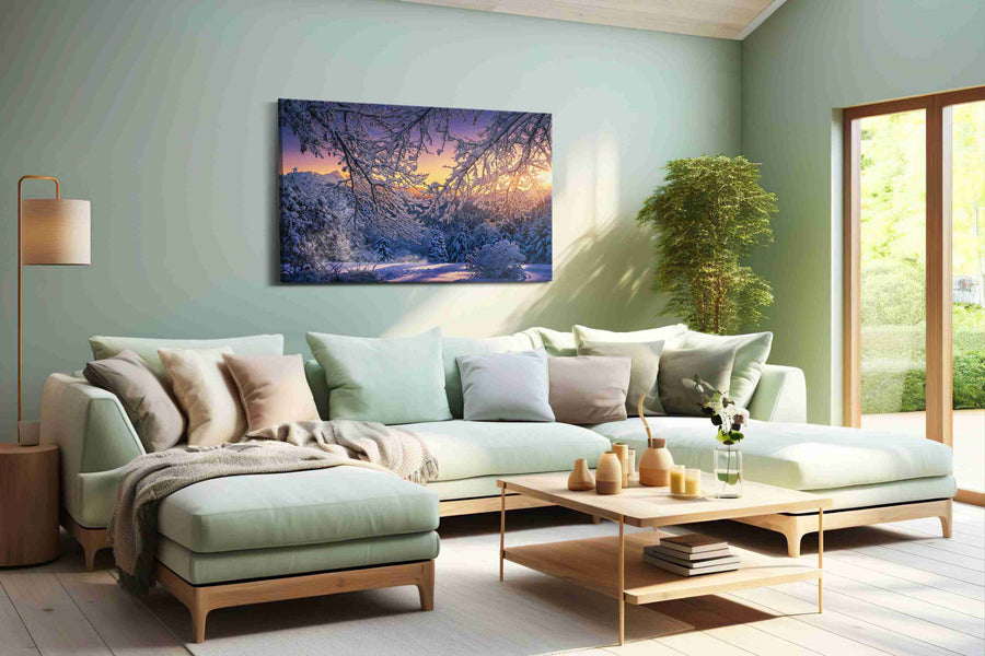 Ethereal Winter Dawn winter canvas print, hanging on wall