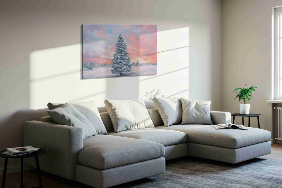 Ethereal Winter Dawn II winter canvas print in a living room scene