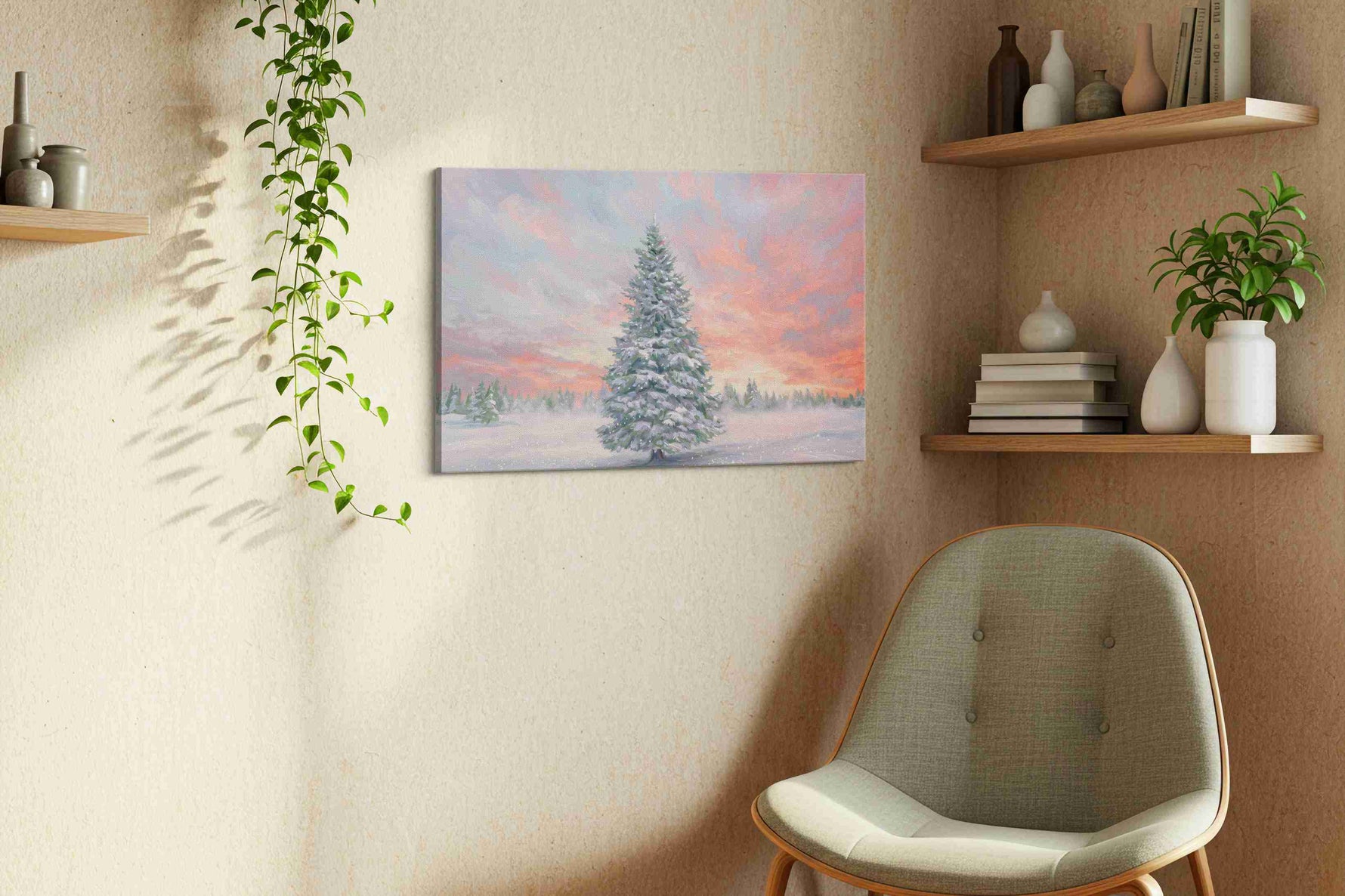 Ethereal Winter Dawn II winter canvas print, displayed in a living room