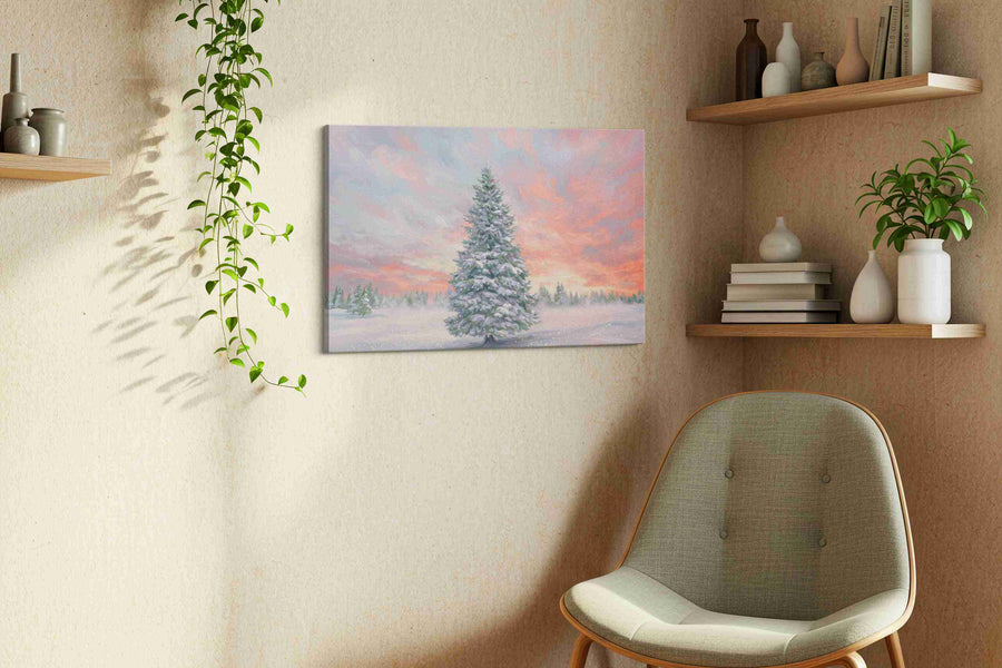 Ethereal Winter Dawn II winter canvas print, displayed in a living room