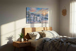 Ethereal Winter Glow winter canvas print, displayed in a bedroom
