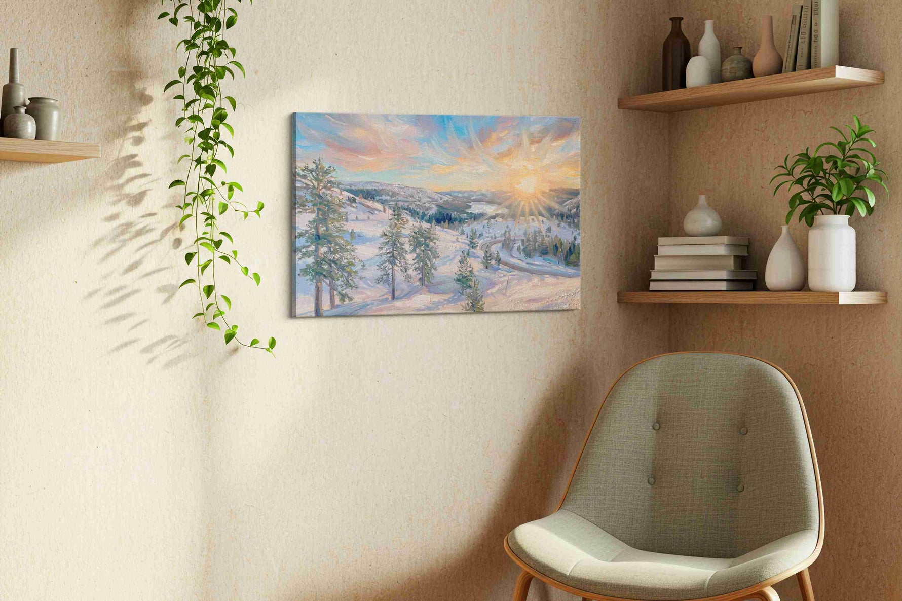 Ethereal Winter Glow winter canvas print, displayed in a living room