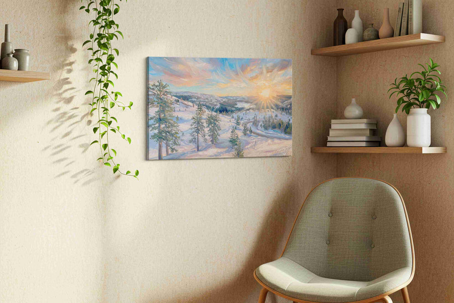 Ethereal Winter Glow winter canvas print, displayed in a living room