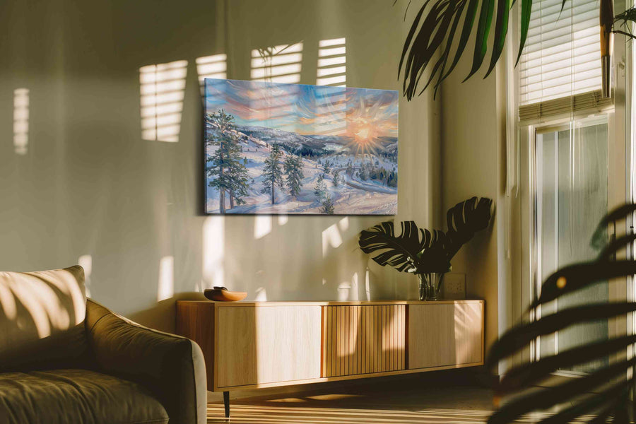 Ethereal Winter Glow winter canvas print in a contemporary interior mockup