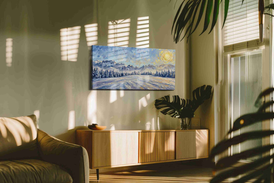 Frozen Serenity at Dawn winter canvas print, on wall, lifestyle preview