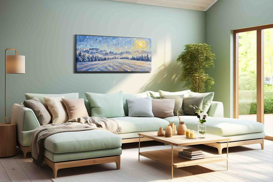 Frozen Serenity at Dawn winter canvas print, hanging on wall