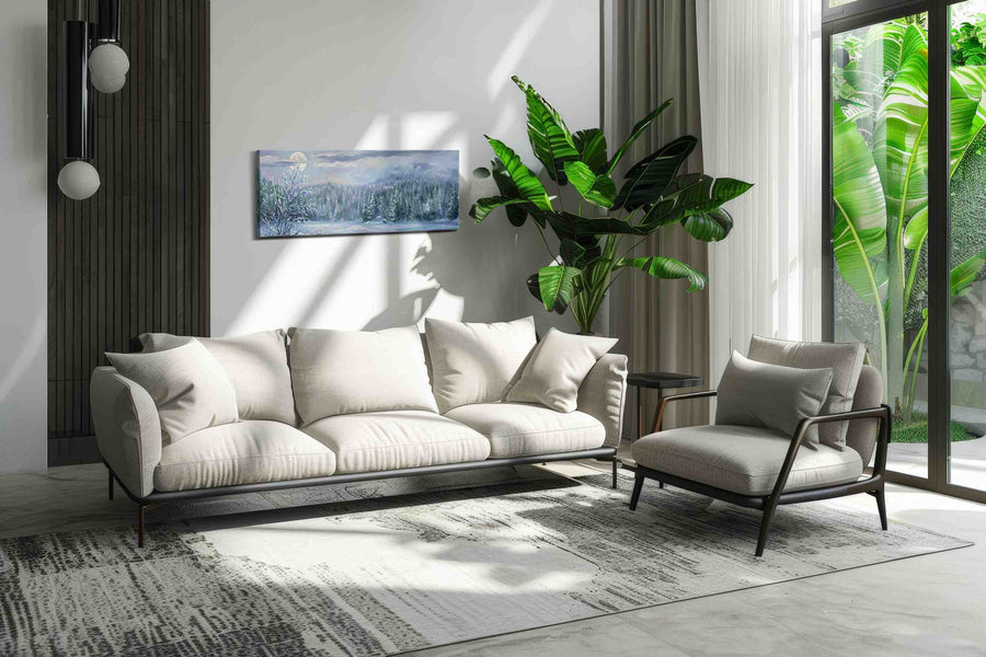 Moonlit Winter Serenity winter canvas print, on wall, lifestyle preview