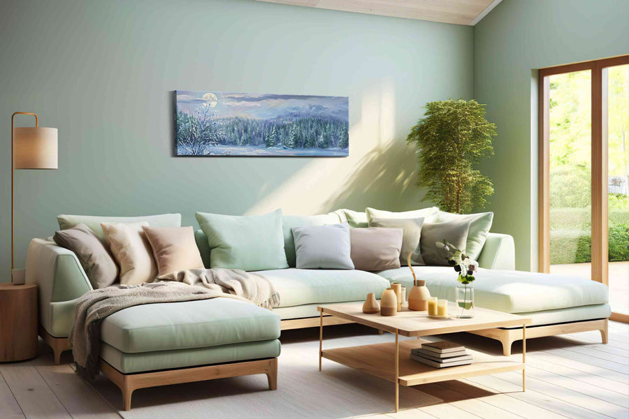 Moonlit Winter Serenity winter canvas print, hanging on wall
