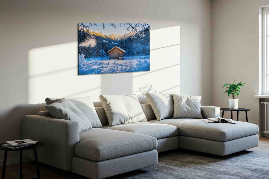 Whispers of Winter Dawn winter canvas print in a living room scene