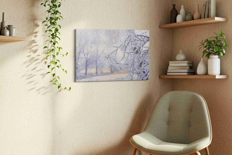 Whispers of Winter Frost winter canvas print, displayed in a living room