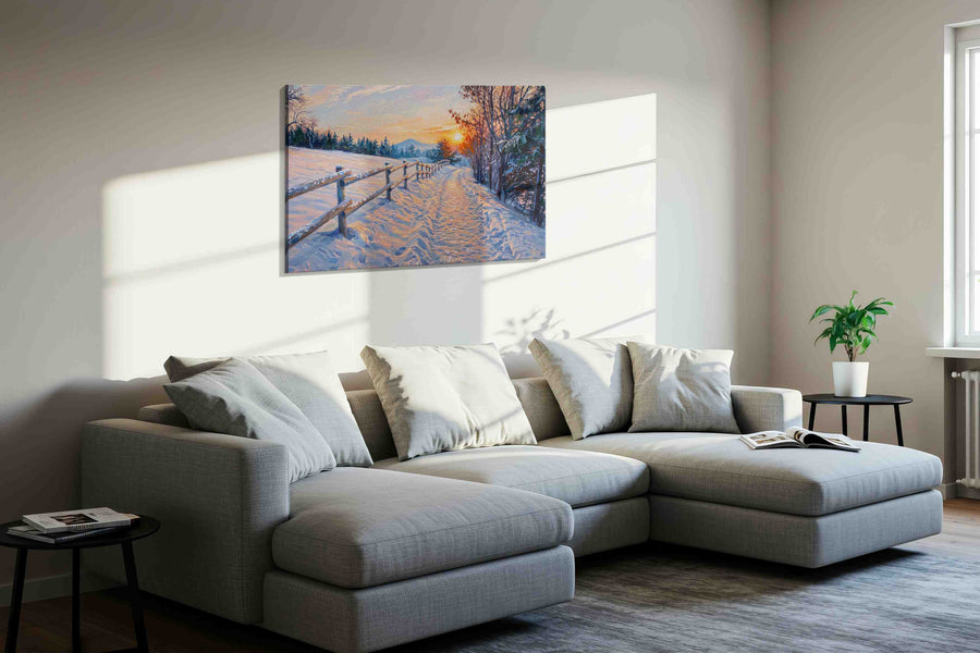 Whispers of Winter Gleam winter canvas print, displayed in a living room