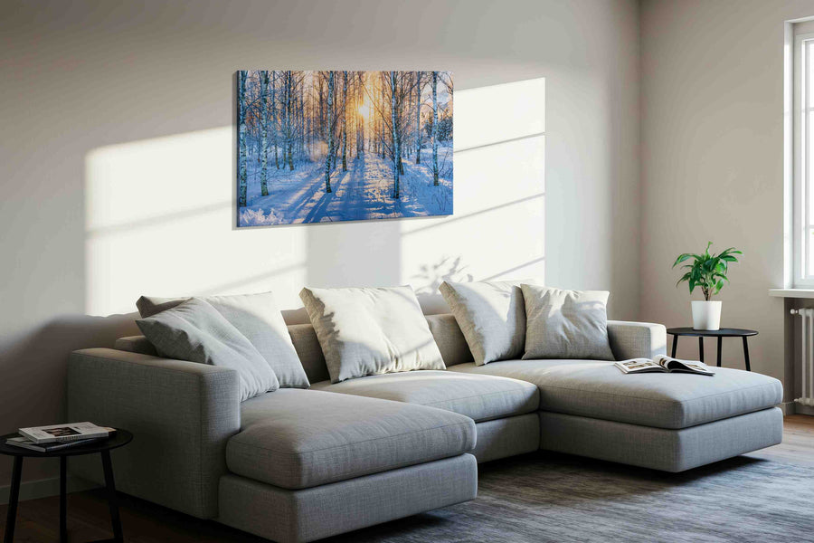 Whispers of Winter Light winter canvas print, displayed in a living room