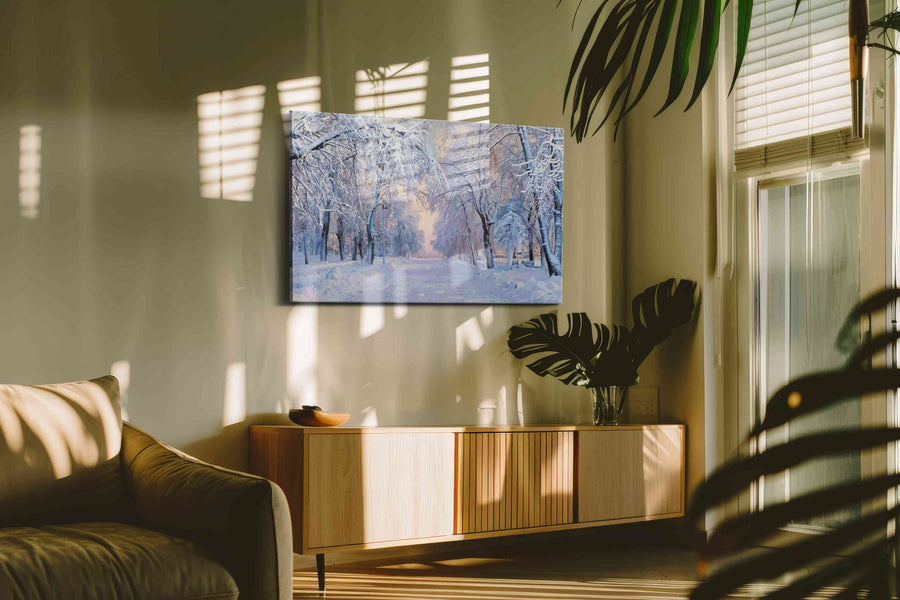 Whispers of Winter Twilight winter canvas print in a hung canvas mockup