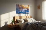 Whispers of Winter's Dawn winter canvas print, displayed in a bedroom