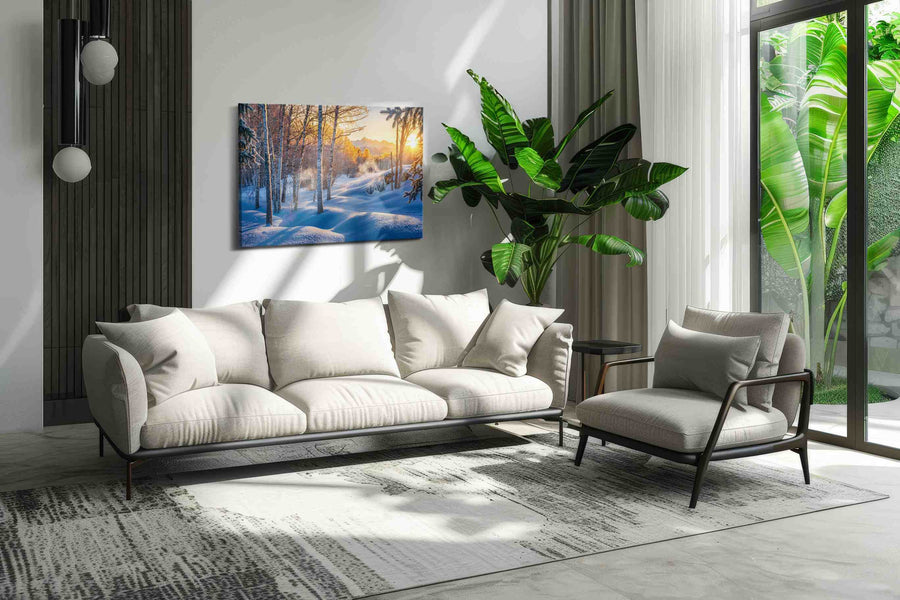 Whispers of Winter's Dawn winter canvas print, on wall, lifestyle preview