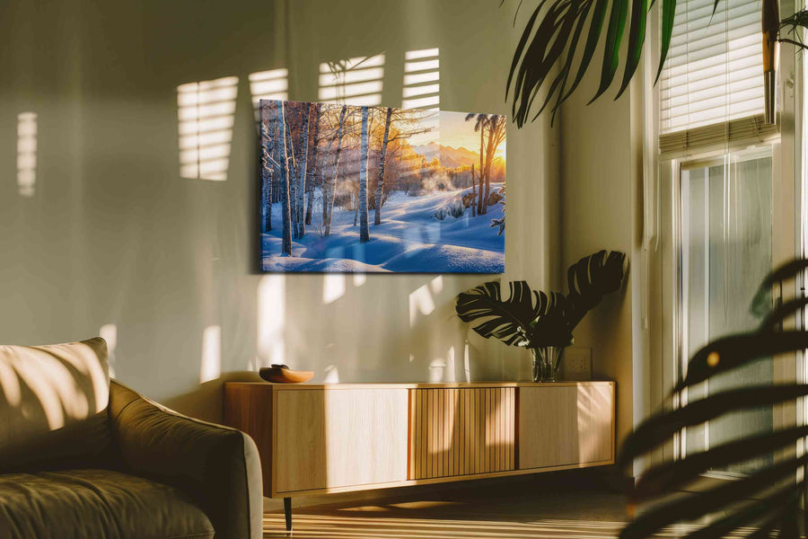Whispers of Winter's Dawn winter canvas print in a hung canvas mockup