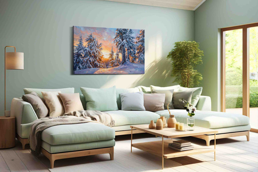 Whispers of Winter's Dawn II winter canvas print shown in a wall scene